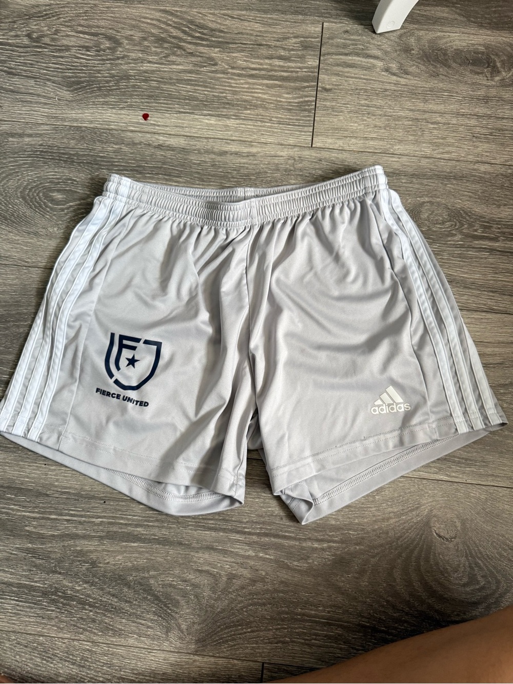 adidas Men’s Light Gray Athletic Shorts with Fierce United Crest